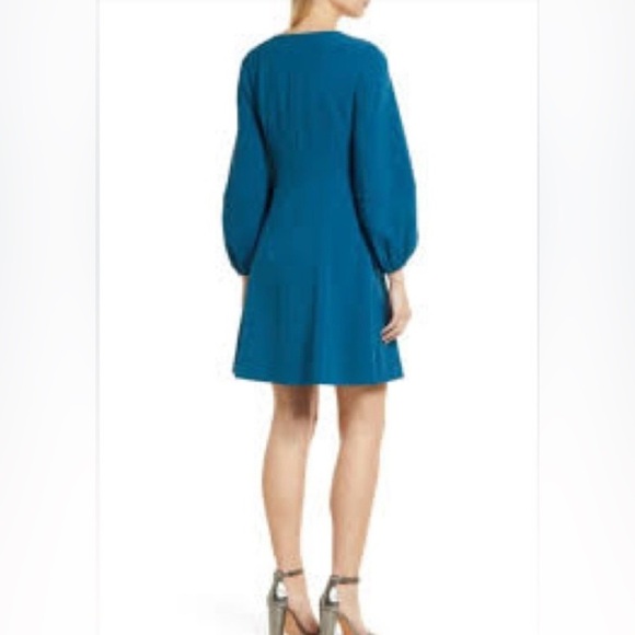 Eliza J Elegant Teal Dress with Balloon Sleeves - Picture 2 of 8